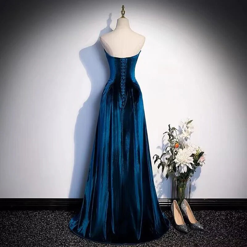 Weitese Formal Women's Dresses Strapless A Line Velvet Long Prom Dress Prom Dresses Stores